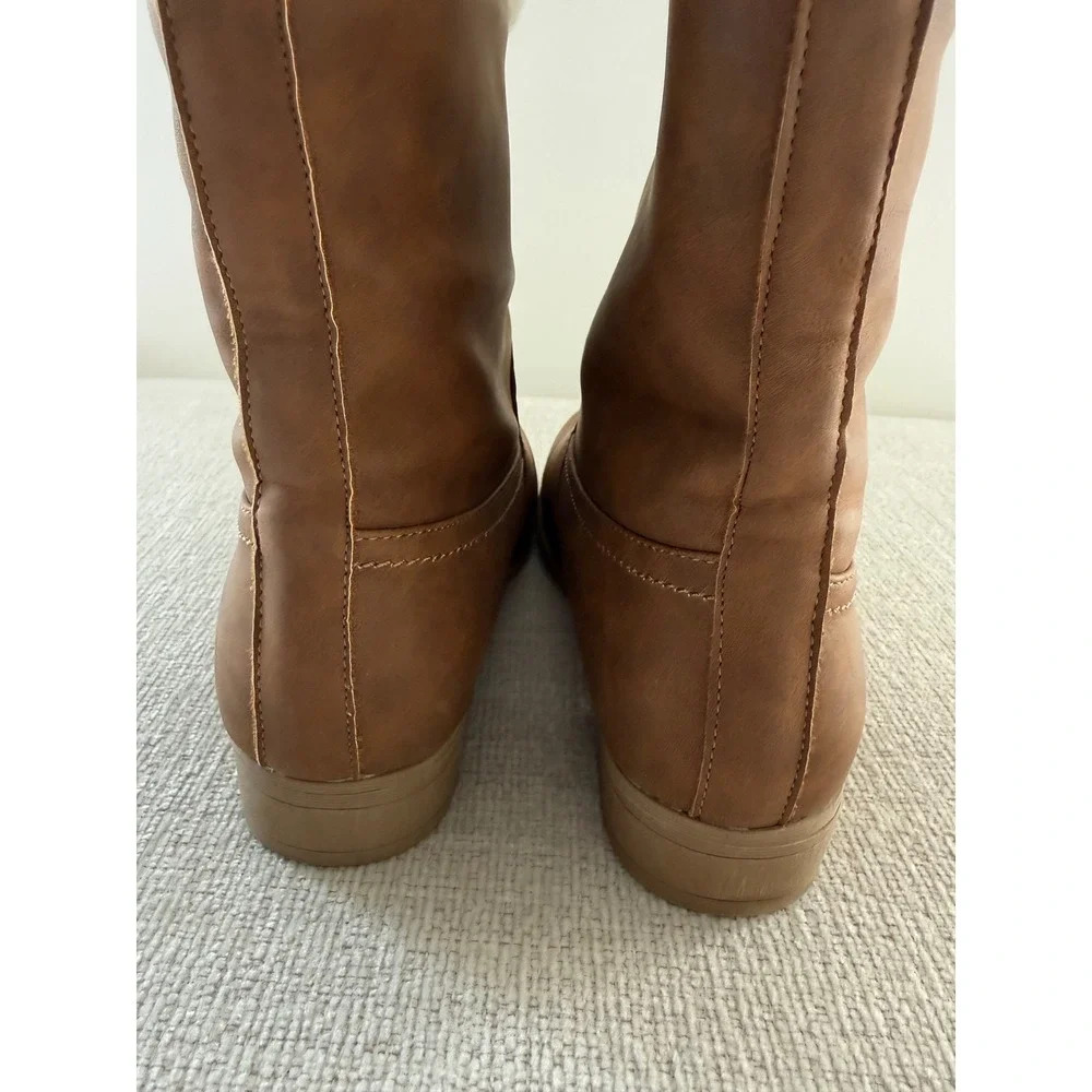 Jands Women's Brown Faux Leather Mid-Calf Winter Boots Fleece Sherpa Trim Size 9
